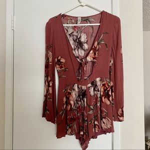 floral printed tie-front romper